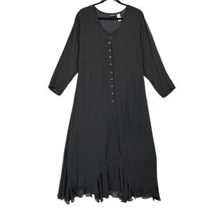 Vintage Masone Sheer Lace Accent Ruffle Whimsigoth Midi Maxi Dress Sz M Black